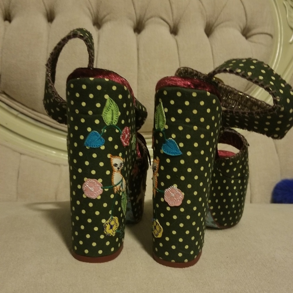 Irregular Choice Green Polka Dot Floral Platform Sandals - Picture 3 of 15